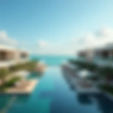 Architectural Elegance of Emaar Beachfront Mansions Stunning panoramic view of Emaar Beachfront Mansions showcasing architectural elegance against the backdrop of the azure sea