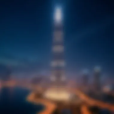 Illuminated Beauty of Al Sondos Tower Stunning view of Al Sondos Tower illuminated at night