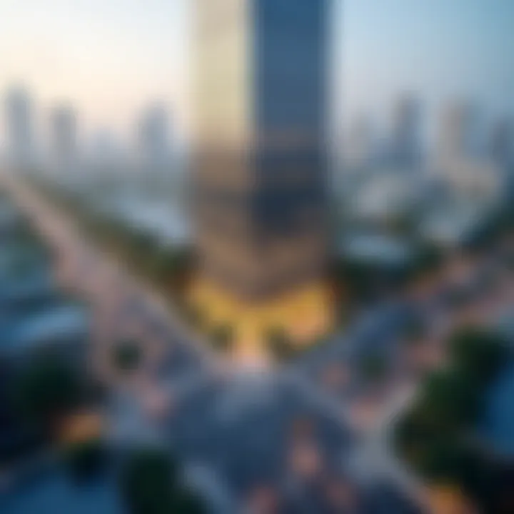 Aerial view highlighting the strategic location of Azizi Office on Sheikh Zayed Road