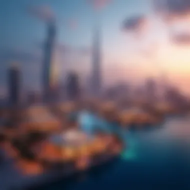 Dubai Skyline and Club Venues A panoramic view of Dubai's skyline featuring prominent club venues