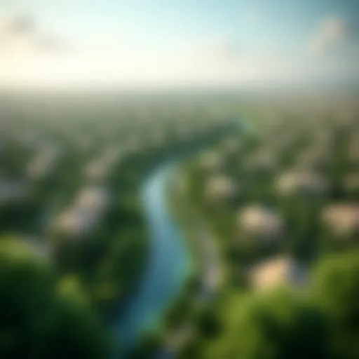 Aerial view of the Green Community showcasing lush greenery and residential areas