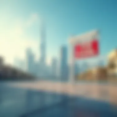 Dubai's Iconic Skyline and Rental Opportunities A diverse skyline of Dubai with iconic buildings and a rental sign