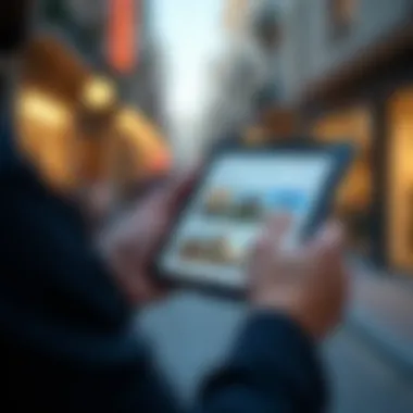 Close-up of a person using a tablet to search for rental properties