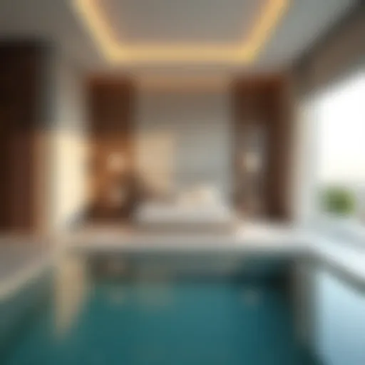 Luxurious private pool bedroom interior with elegant decor