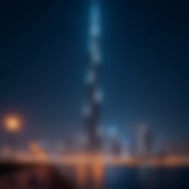 Makeen Tower: A Beacon of Light in Dubai Night view of Makeen Tower illuminated with city lights