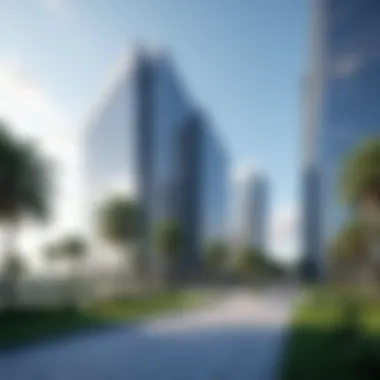Modern Office Buildings in Dubai Investment Park Modern office buildings within Dubai Investment Park emphasizing architectural innovation