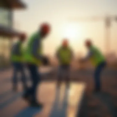 Construction workers collaborating on a villa project