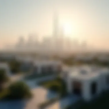 Dubai Skyline Featuring Luxurious Villas Overview of Dubai's skyline with villas in the foreground
